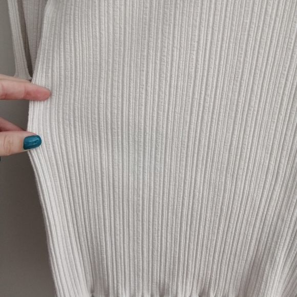 & Other Stories White Ribbed Top Elbow Sleeves Y2K Lettuce Hem 2 - Picture 7 of 16
